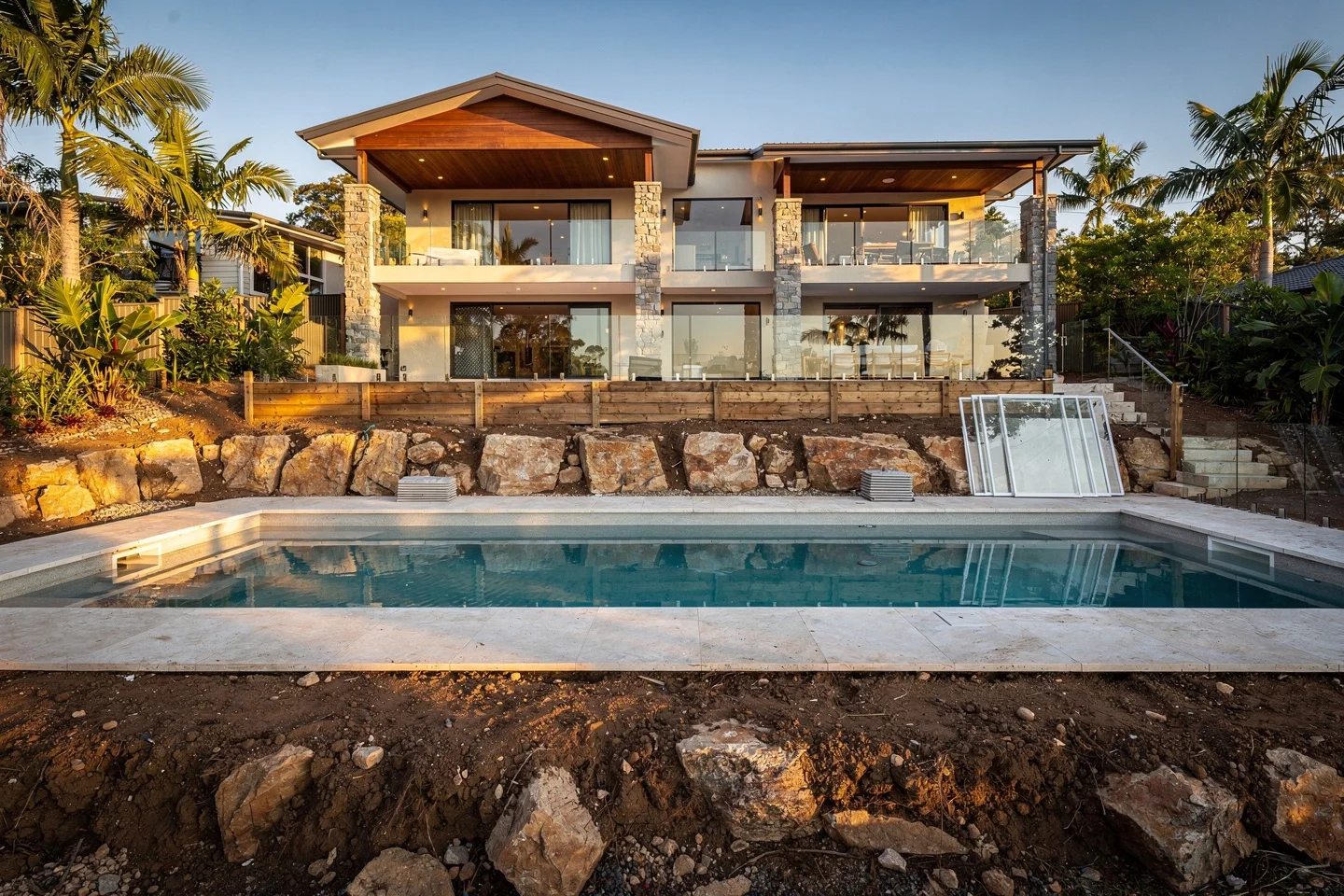 Excavated and retained sloping Buderim site ready for the pool shell